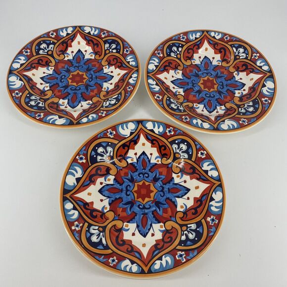 Set of 3 Pier 1 Imports Karina Tile Earthenware 8 1/2" Handcrafted Salad Plates - Picture 1 of 5